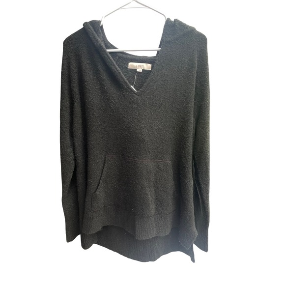 NWT LOFT Women's Black Pullover Hoodie V-Neck Sweater Knit Top Size L - Picture 1 of 6